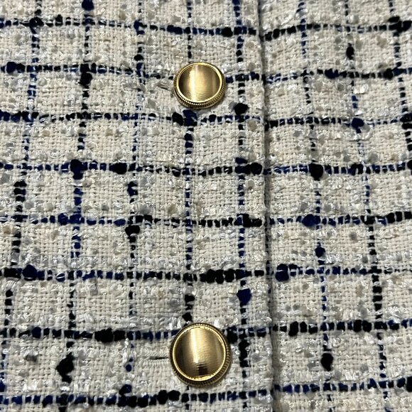 Ann Taylor Tweed Mini Skirt Women’s Size 2 – Blue White Black Check Gold Button - Picture 3 of 8